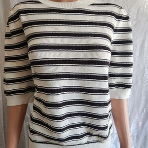 Striped Short-Sleeve Knit Top in White and Black